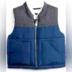Baby Gap puffer vest jacket Sherpa lined Full zip Navy & Gray Size 6-12 mos